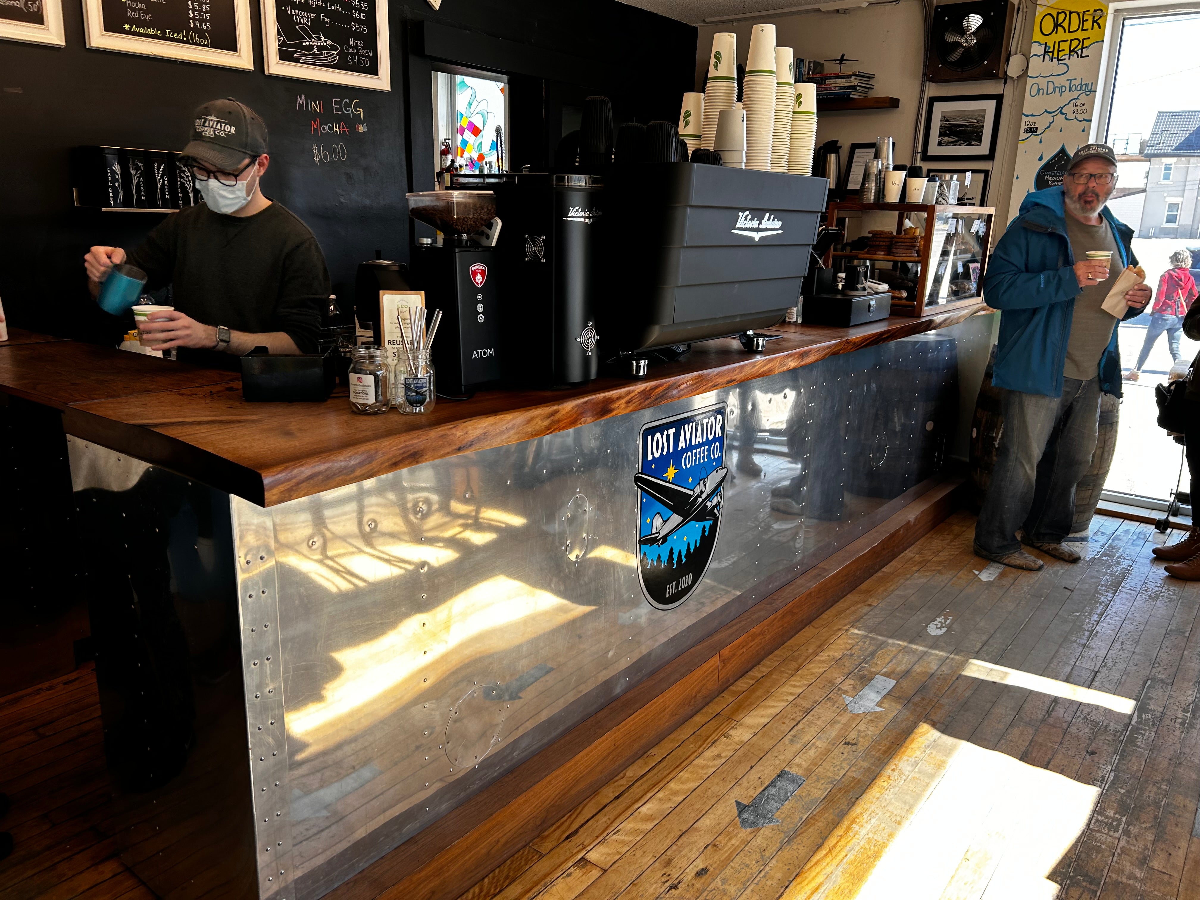 Inside the Lost Aviator coffee bar and roastery on York Road, Guelph